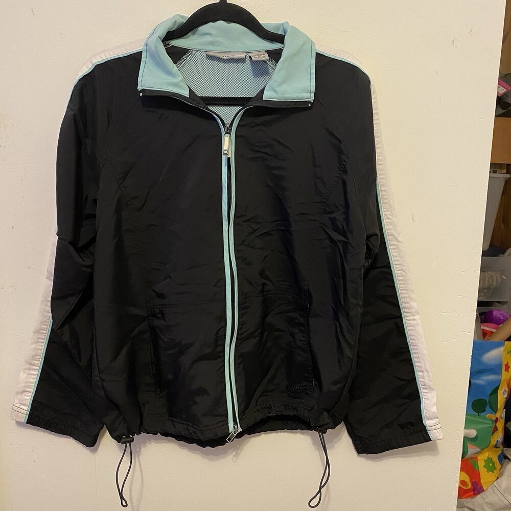 VTG Oleg Cassini Sports Jacket Women L Black Windbreaker NylonBlend FullZip 90s - Picture 6 of 8
